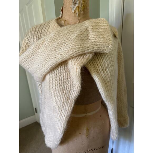 Vintage I.B. Diffusion Ivory Wool/Mohair Jacket Cardigan Chunky cropped moto - Picture 10 of 16